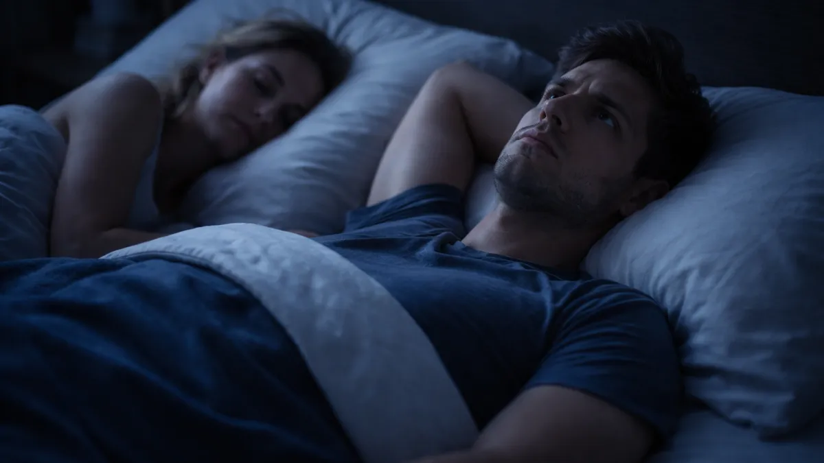 Couple au lit dont l'un est éveillé