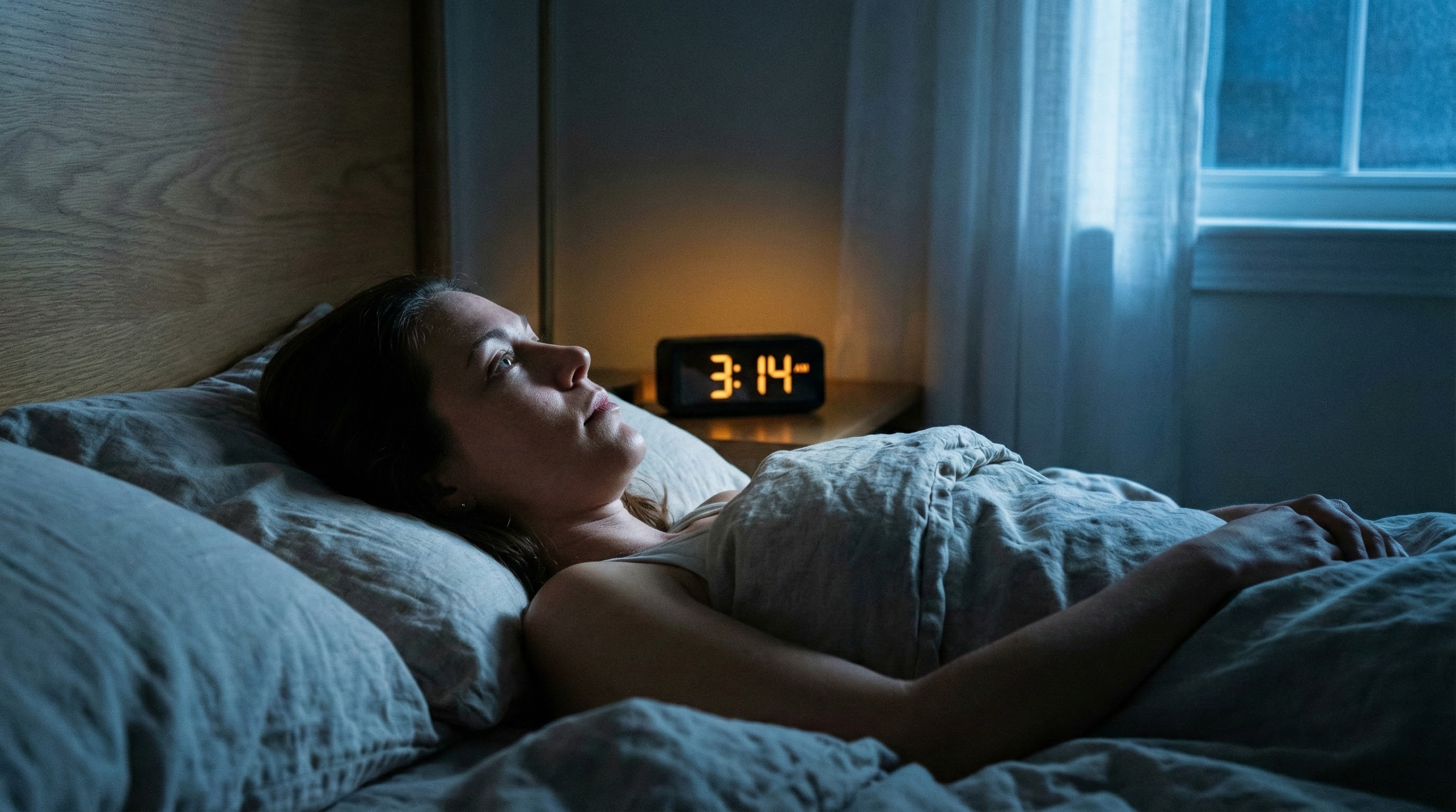 Personne éveillée la nuit avec la lumière douce d'une horloge visible