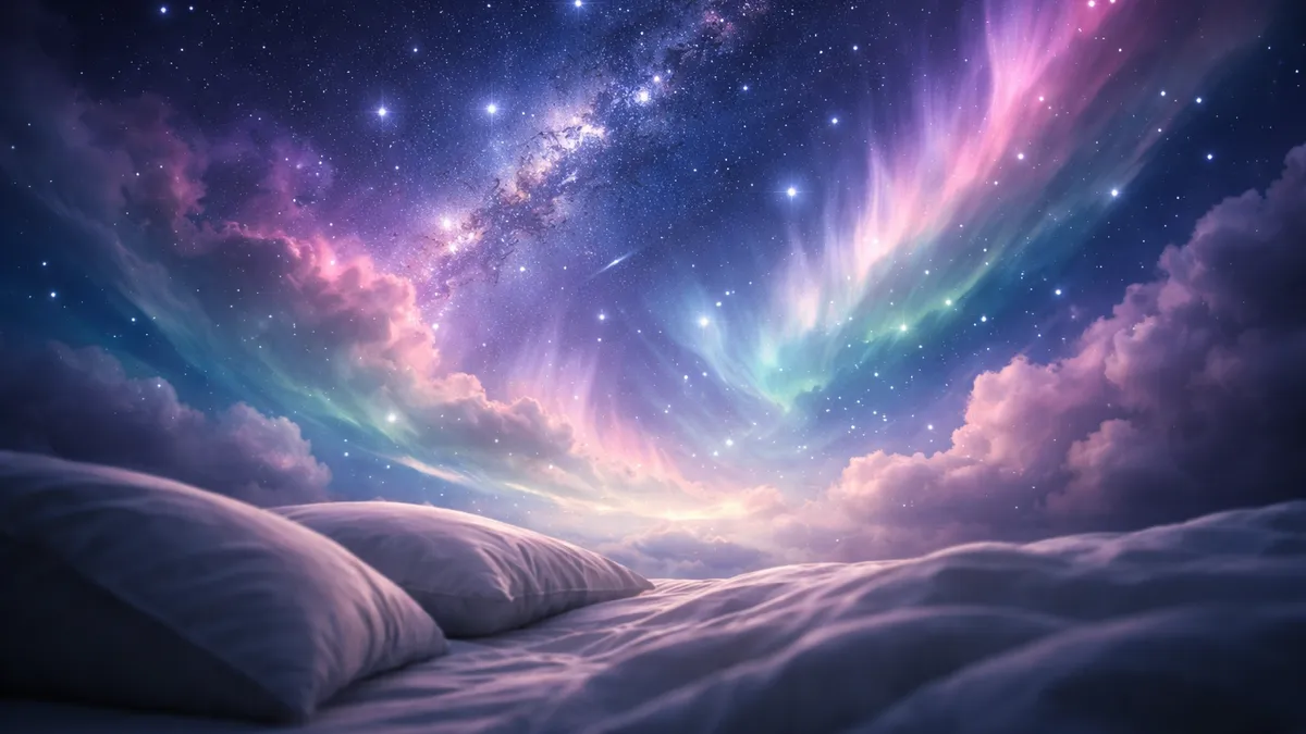 Paisaje onírico surrealista con elementos flotantes