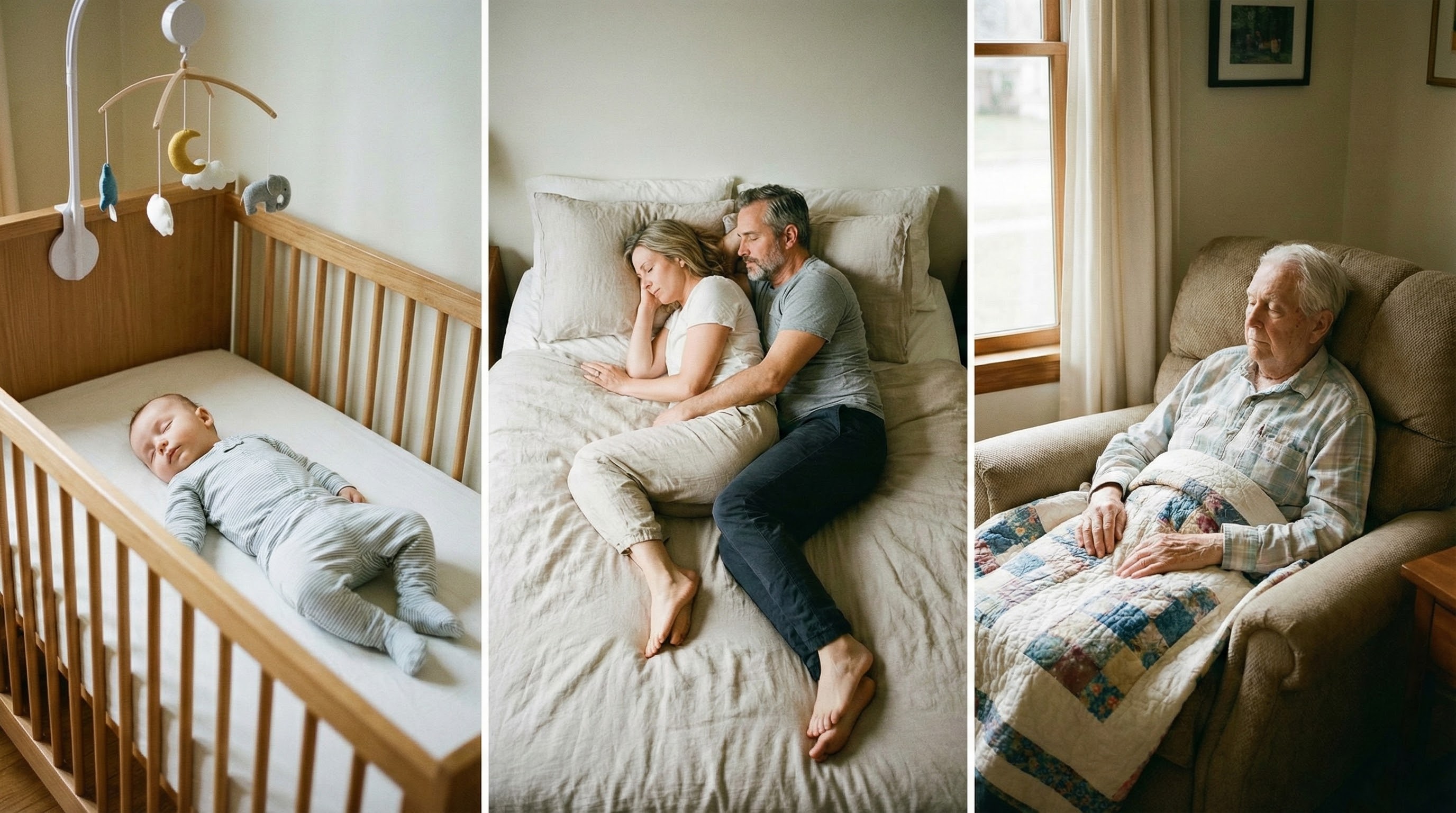 Menschen verschiedener Altersgruppen schlafen friedlich