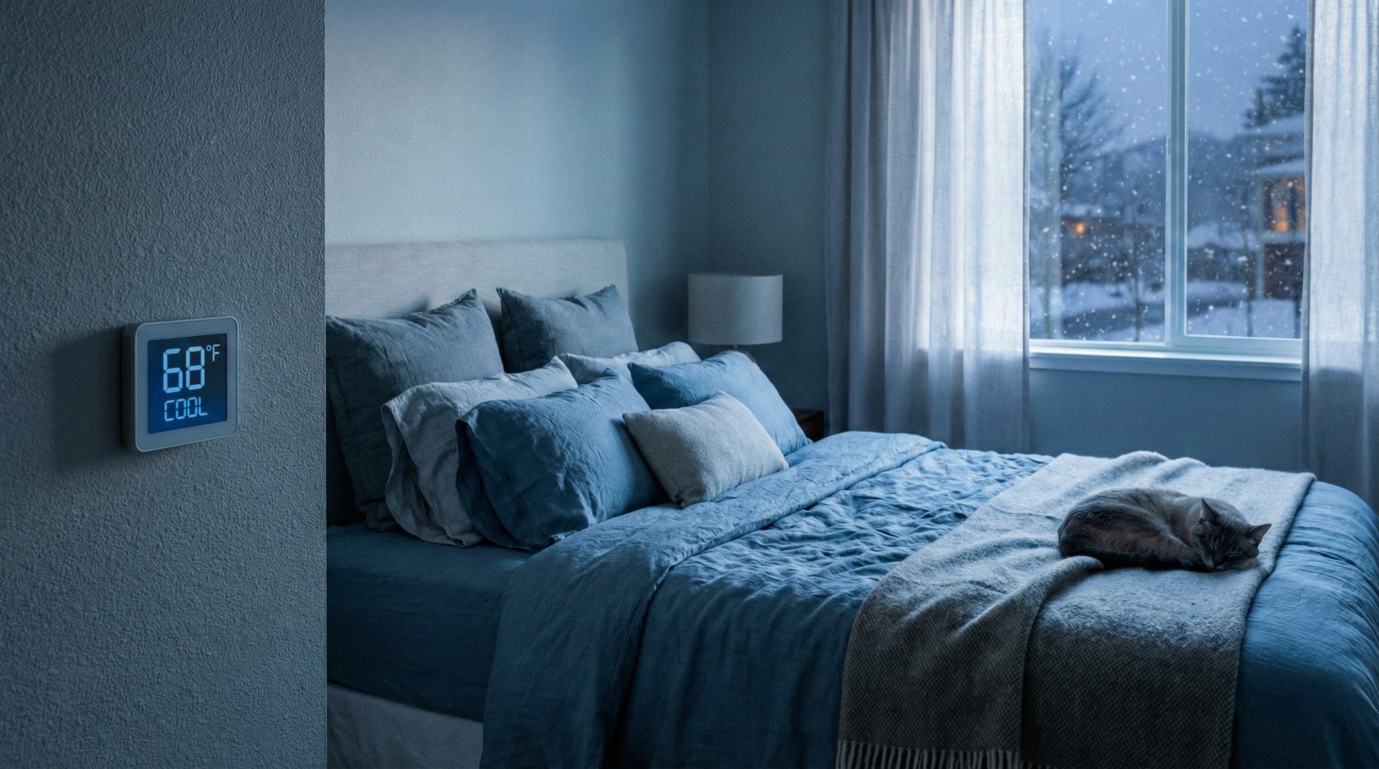 Chambre fraîche avec thermostat affichant la température optimale